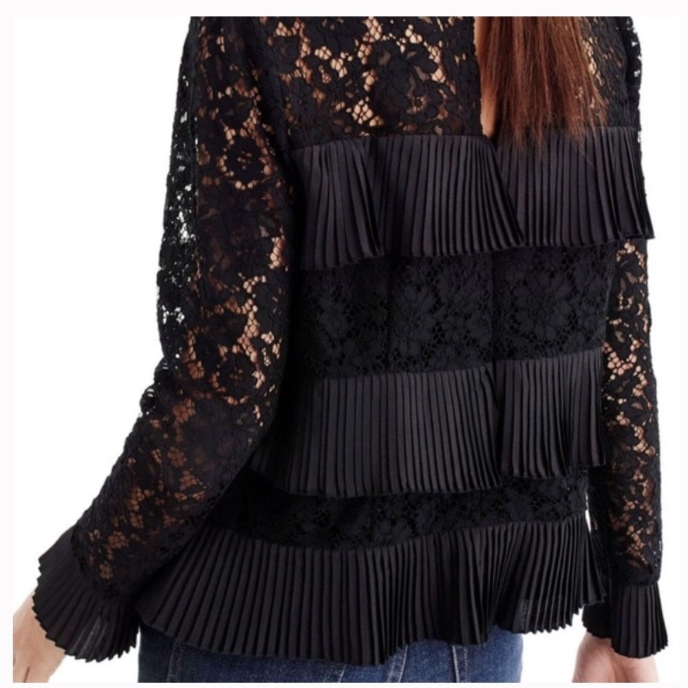 J CREW chic black tiered pleated lace top size 2 like new - Picture 3 of 13